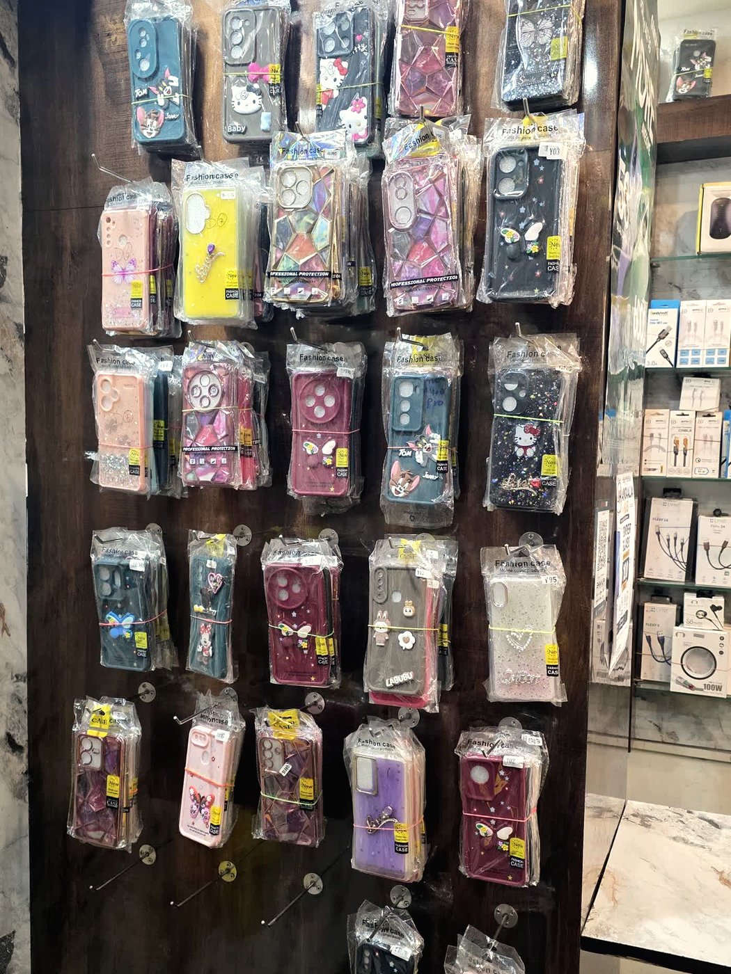 Fashion phone cases on display