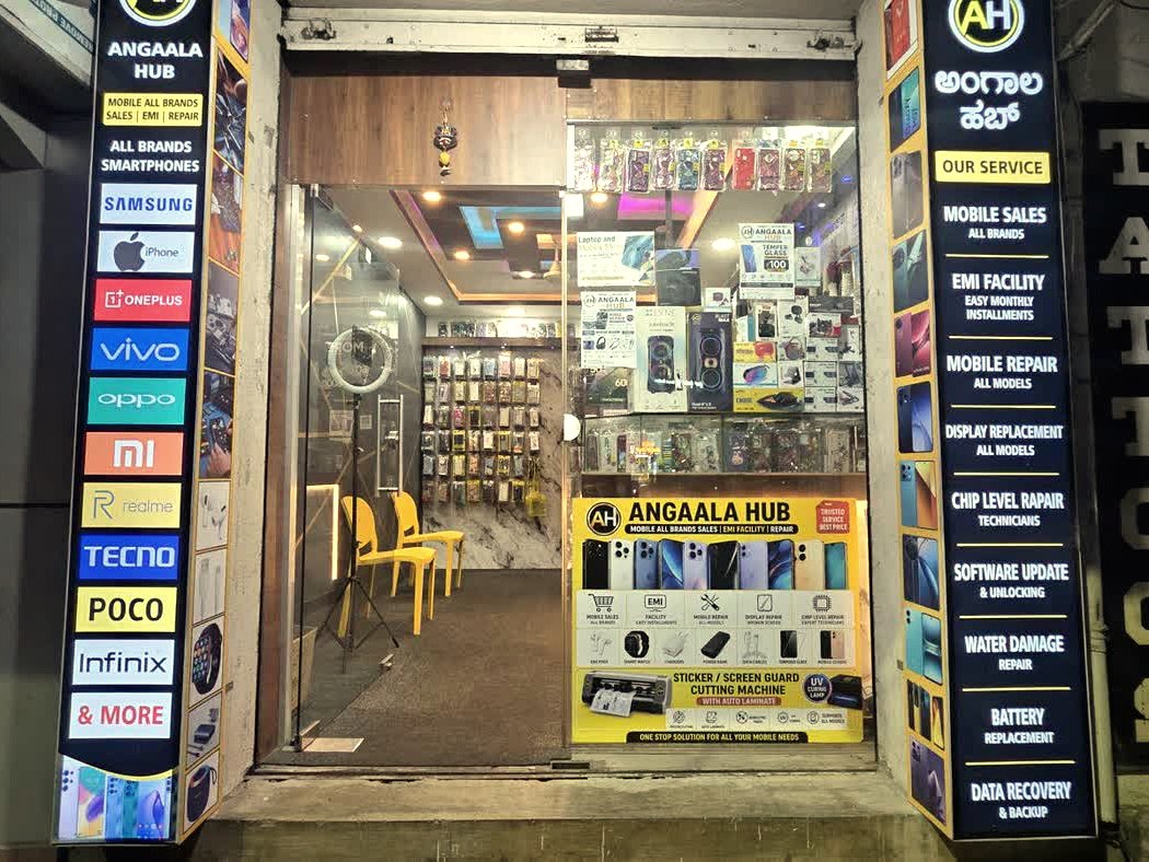 Angaala Hub storefront showing services and brands